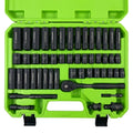 50-Piece 3/8-Inch Drive Impact Socket Set Metric 8-22mm & Imperial 5/16-3/4 In Hex Sockets with 1/4 & 3/8-In Bit Adapters Ratchet Handles & Portable Toolbox – Green Orange Purple Pink