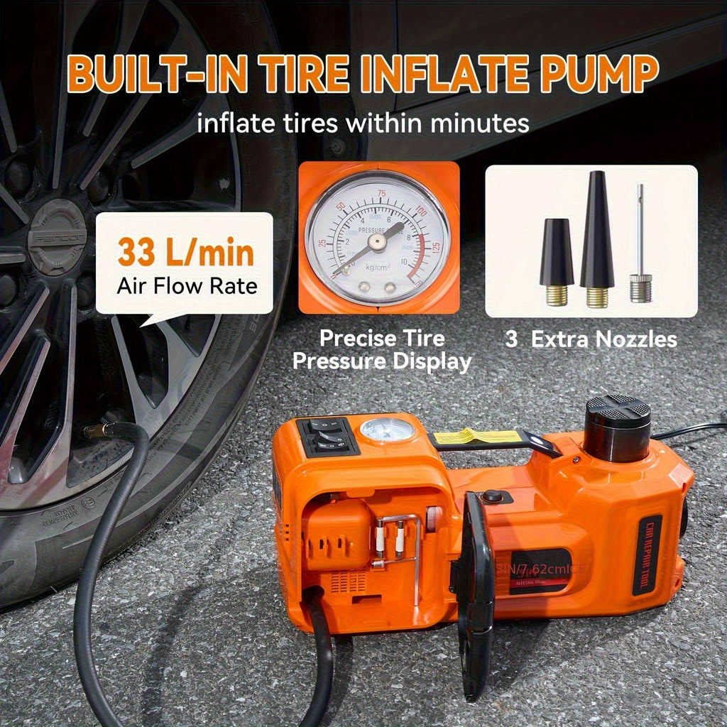 5-Ton (11,023lb) Electric Hydraulic Car Jack with Built-In Air Pump, Impact Wrench & LED Light – Portable Car Lift for SUV MPV Sedan & Truck Tire Replacement & Garage Maintenance