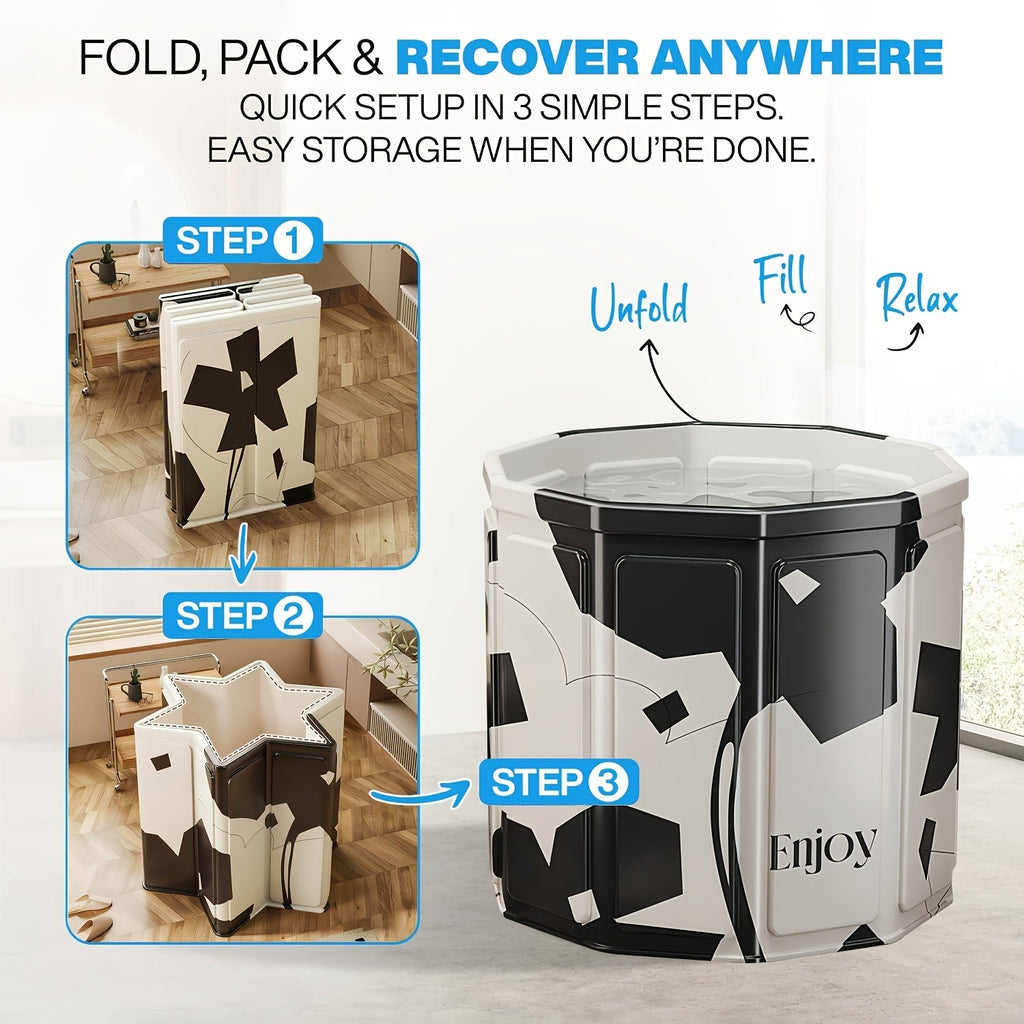 Foldable Adult Soaking Tub - Hot & Cold Full Body Bath Barrel with Pillow & Drain Hose, Non-Slip Base, Portable Space-Saving for Home Travel Small Spaces - Cow Print