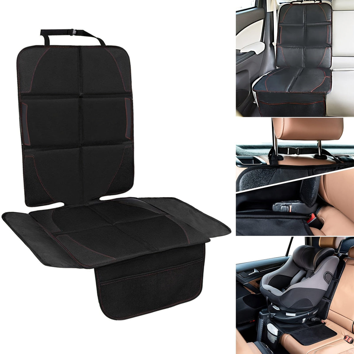 Car Seat Protector for Child Car Seat & Pets, Large Size 600D Fabric with Thick Padding & Storage Pockets, Universal Car Seat Cover for Baby & Pet Protection, Black