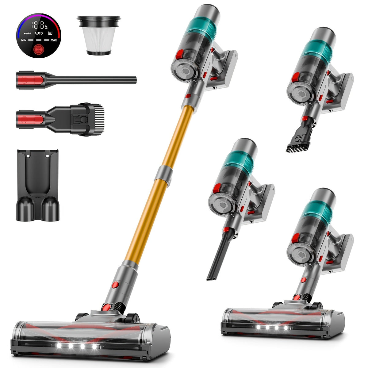 Cordless Vacuum Cleaner 550W 62Kpa Powerful Suction LED Smart Display Anti-Tangle Brush Removable Battery Lightweight All-in-1 for Home Carpet Pet Hair Hardwood Floor Multiple Colors