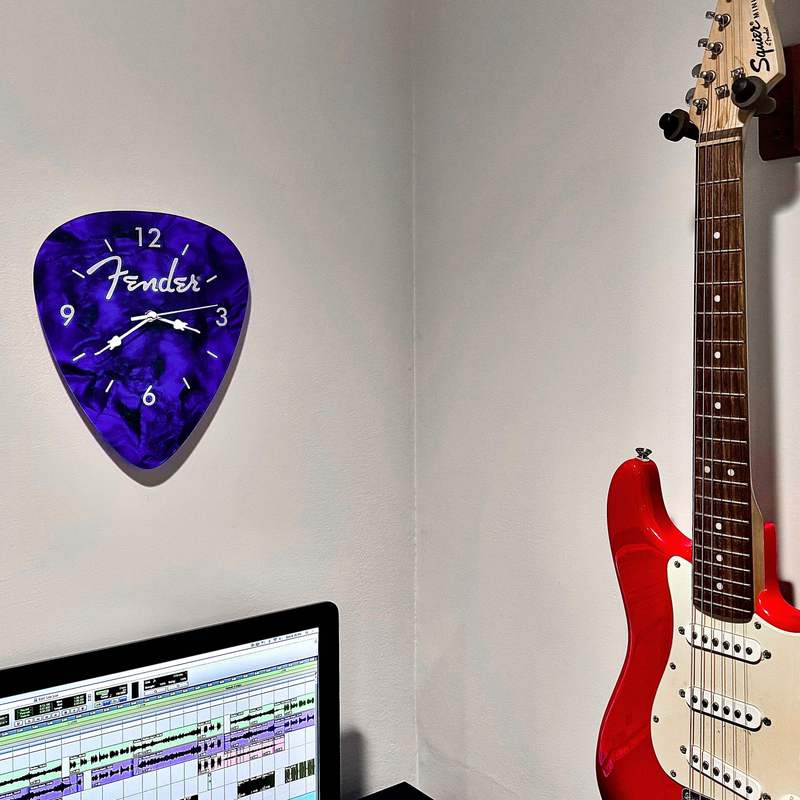 Fender Guitar Pick Shaped Wall Clock - Music Room, Studio & Home Decor - Blue