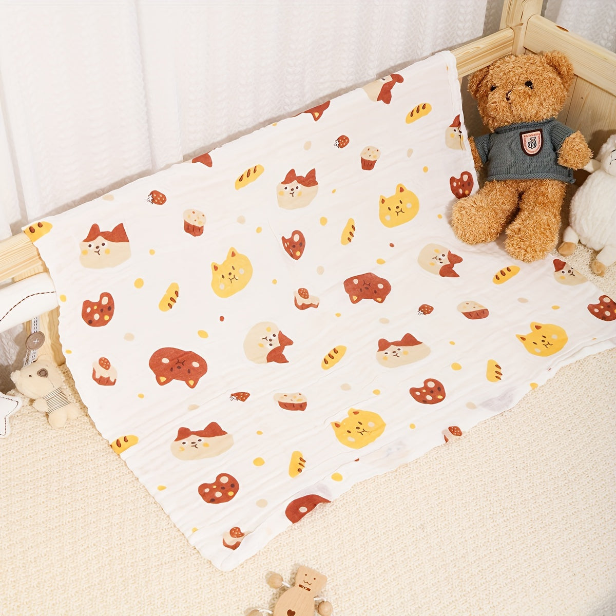 Baby Bath Towel Wrap for Newborns, Soft Absorbent 4-Layer Muslin Gauze Cotton Hooded Bath Towel Blanket for Infants & Toddlers, Cute Print Baby Shower Gift for Boys & Girls