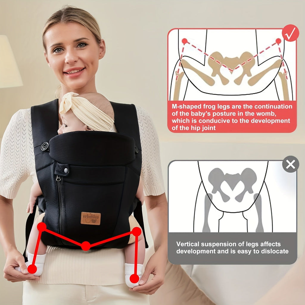 Vrbabies Ergonomic Baby Carrier & Chest Sling, Hands-Free Breathable Newborn to Toddler Wrap Carrier with Sitting Support, Infant Baby Wearing Sling for Moms & Dads, Dark Gray & Black