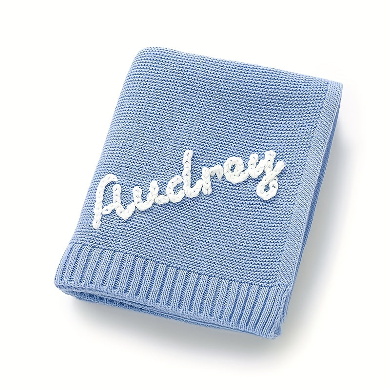 Personalized Hand-Embroidered Baby Name Knitted Blanket, Custom Name & Birthday Keepsake Blanket, 17 Color Options, Unique Baby Shower Birthday & Newborn Gift