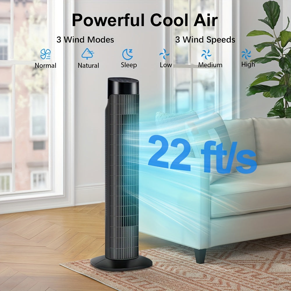 31" Quiet Tower Fan with Remote Control & 80° Oscillation - 3 Speeds, 7.5H Timer, Bladeless Standing Fan for Bedroom Living Room Office, Energy Efficient, Slim Design - 4 Colors
