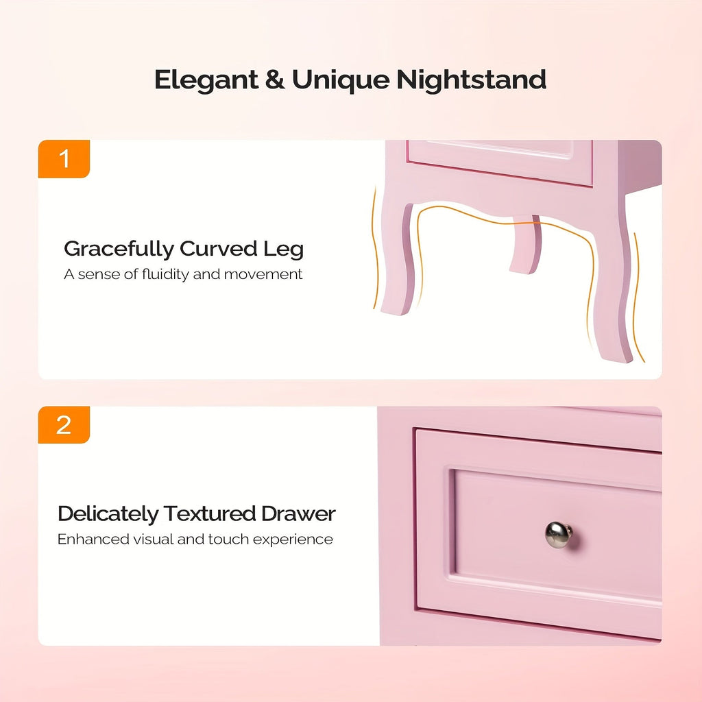 Nightstand with Drawers – Small Bedside Table for Bedroom Small Spaces in Forest Green White Blue Pink Navy Blue (Set of 1 or 2)