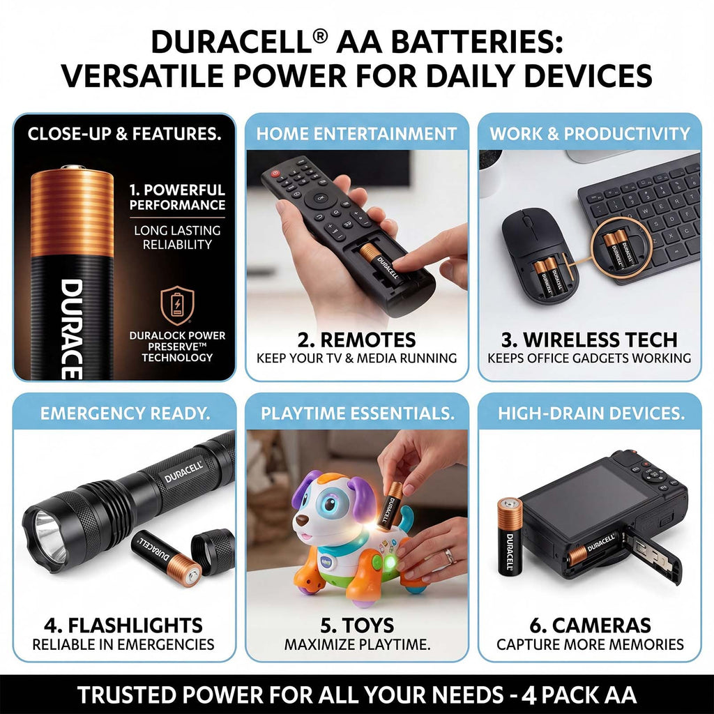 Duracell Coppertop AA Alkaline Batteries 32-Pack - Stable High Output Voltage, Long-Lasting Power for Heavy-Drain Electronic Devices, Remotes, Toys & More