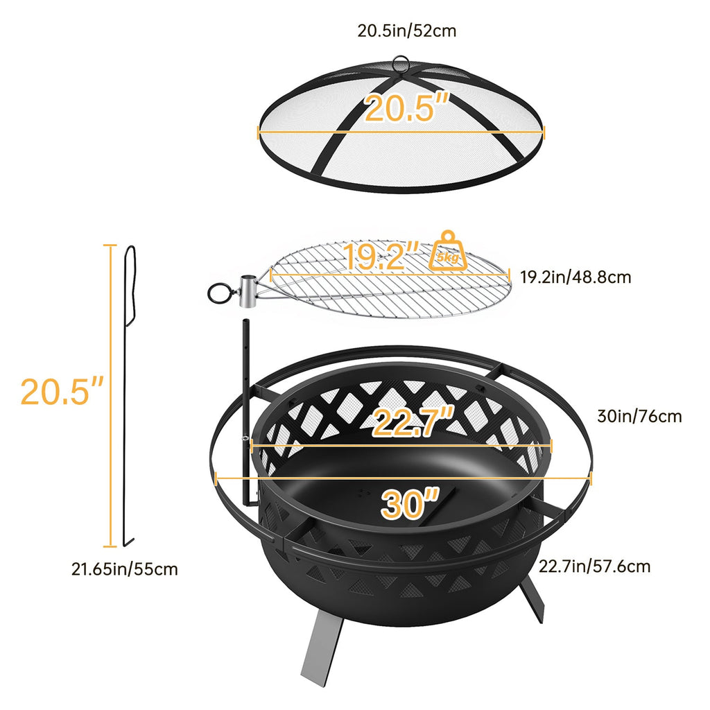 Steel Fire Pit with Grill – Multi-Use Fire Bowl for BBQ, Camping & Picnic, Charcoal & Wood Burning Outdoor Patio Heater, Garden & Backyard Fire Bowl, Black – Nova Mart