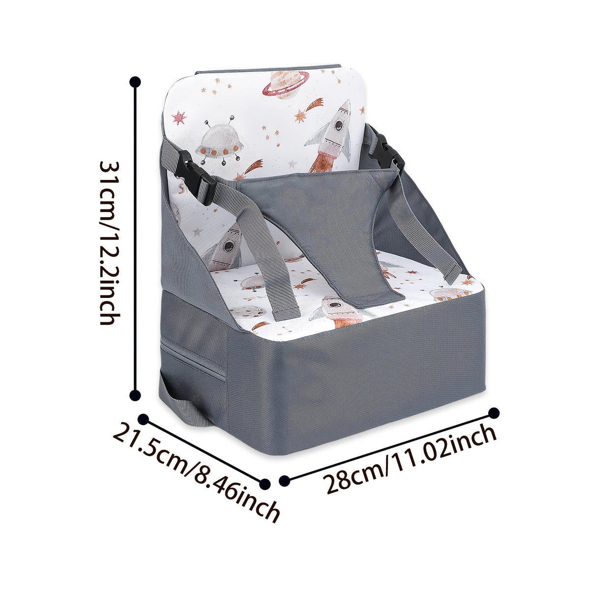 Portable Foldable Baby Booster Seat with Non-Slip Mat, Convenient Carry-Along Booster Seat for Kitchen & Dining Chairs, for Boys & Girls Ages 0-3, Christmas Bunny, Space Cruise & Colored Flowers