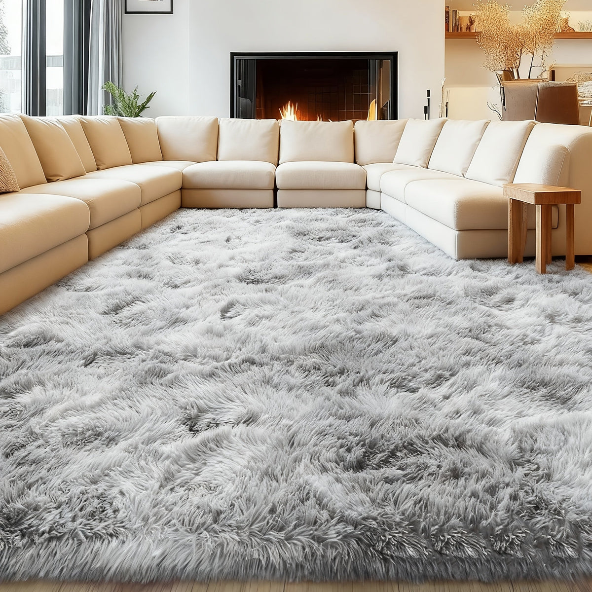 Shaggy Area Rug 9x12 & 10x14 Ultra Soft Fluffy Non-Slip Large Plush Carpet, Machine Washable Tie-Dye & Solid Rug for Living Room Bedroom Home Decor, Black White Gray Pink Rainbow Purple Tie-Dye