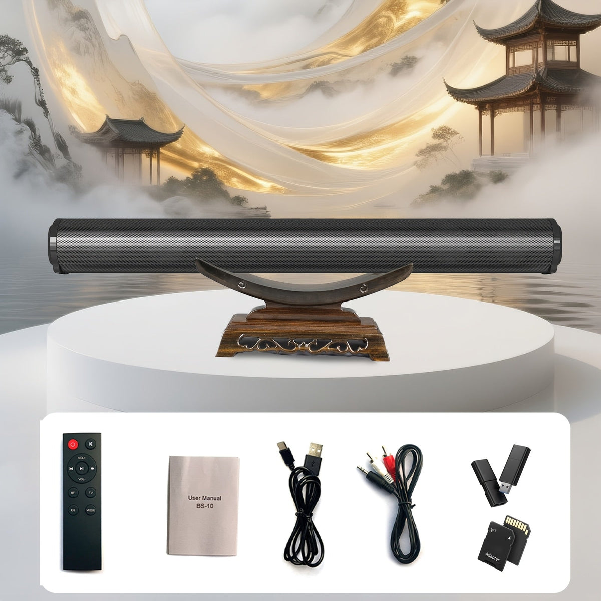 4D Surround Sound Speaker System with Hi-Fi Subwoofer - Wired & Wireless, IR Remote Control, Portable Soundbar for TV Computer Laptop Home Theater - Black