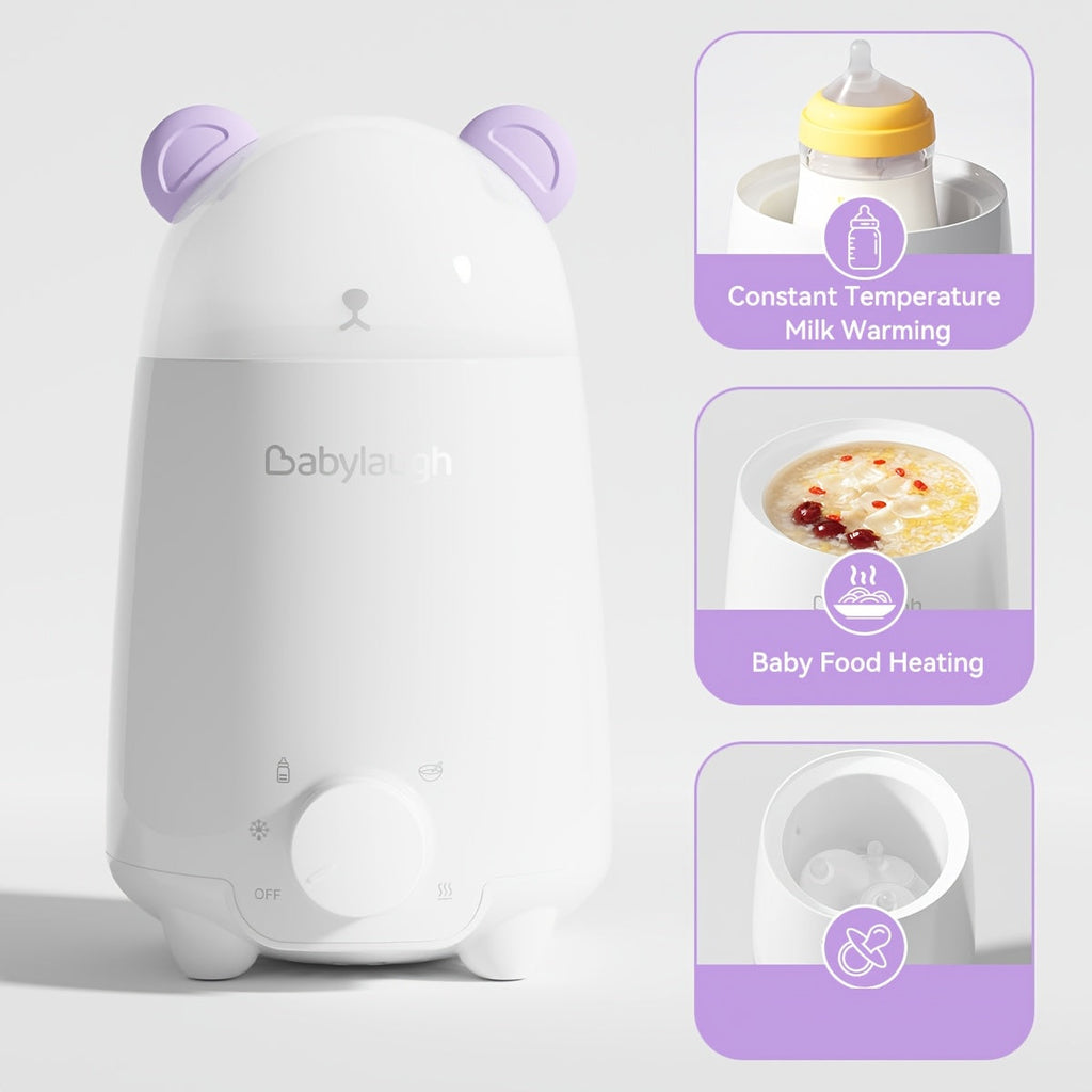 Babylaugh 5-in-1 Bottle Warmer & Steam Sterilizer, 3-Minute Fast Heating for Breast Milk Formula Bags & Food Jars, 100°C Steam Cleaner, Universal Fit Bottles up to 2.95", Purple