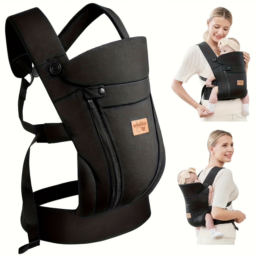 Vrbabies Ergonomic Baby Carrier & Chest Sling, Hands-Free Breathable Newborn to Toddler Wrap Carrier with Sitting Support, Infant Baby Wearing Sling for Moms & Dads, Dark Gray & Black