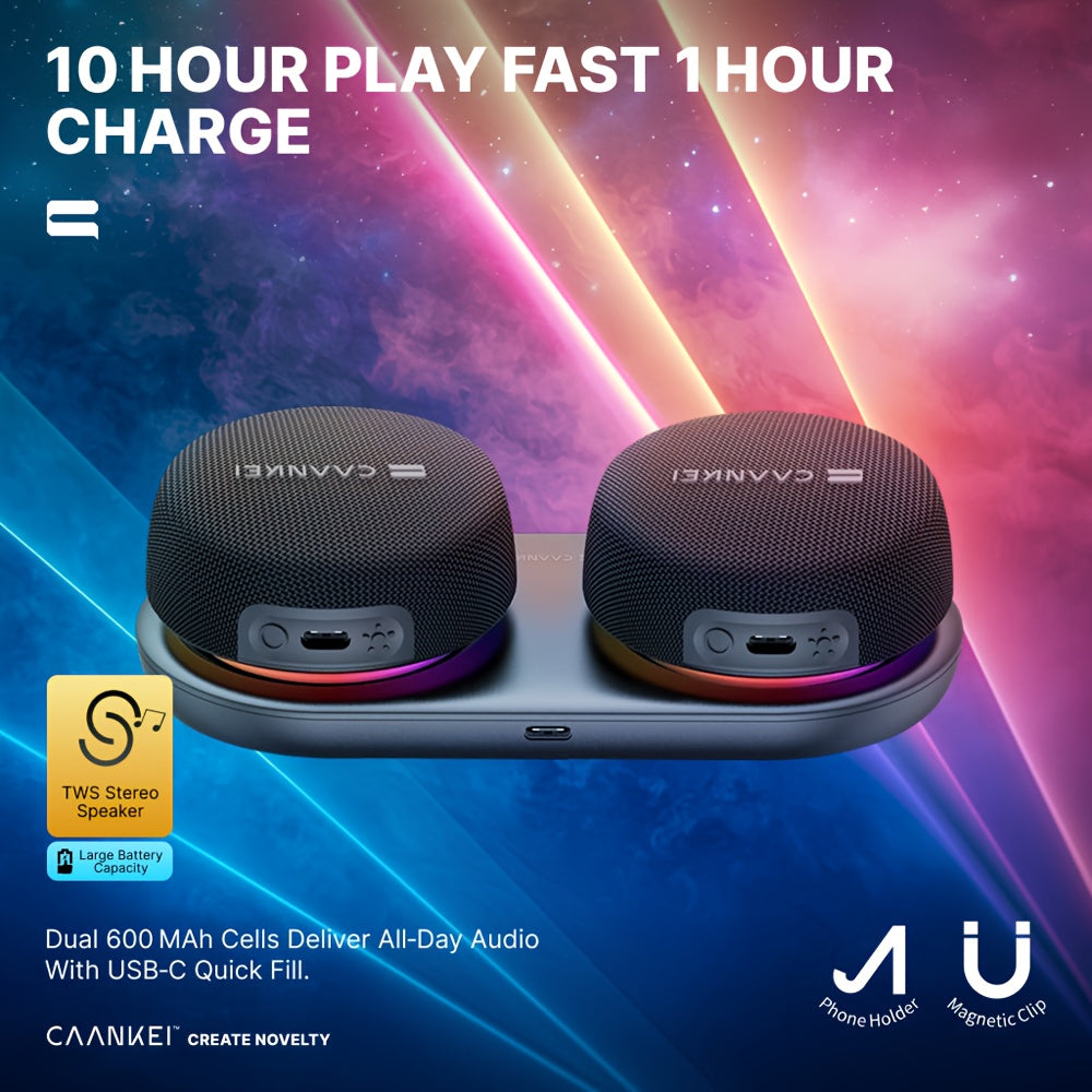 Compact Portable Bluetooth Speaker with Charging Base 60-Hour Battery Life Dual Speakers Strong Bass Surround Stereo for Computer & Mobile Phone