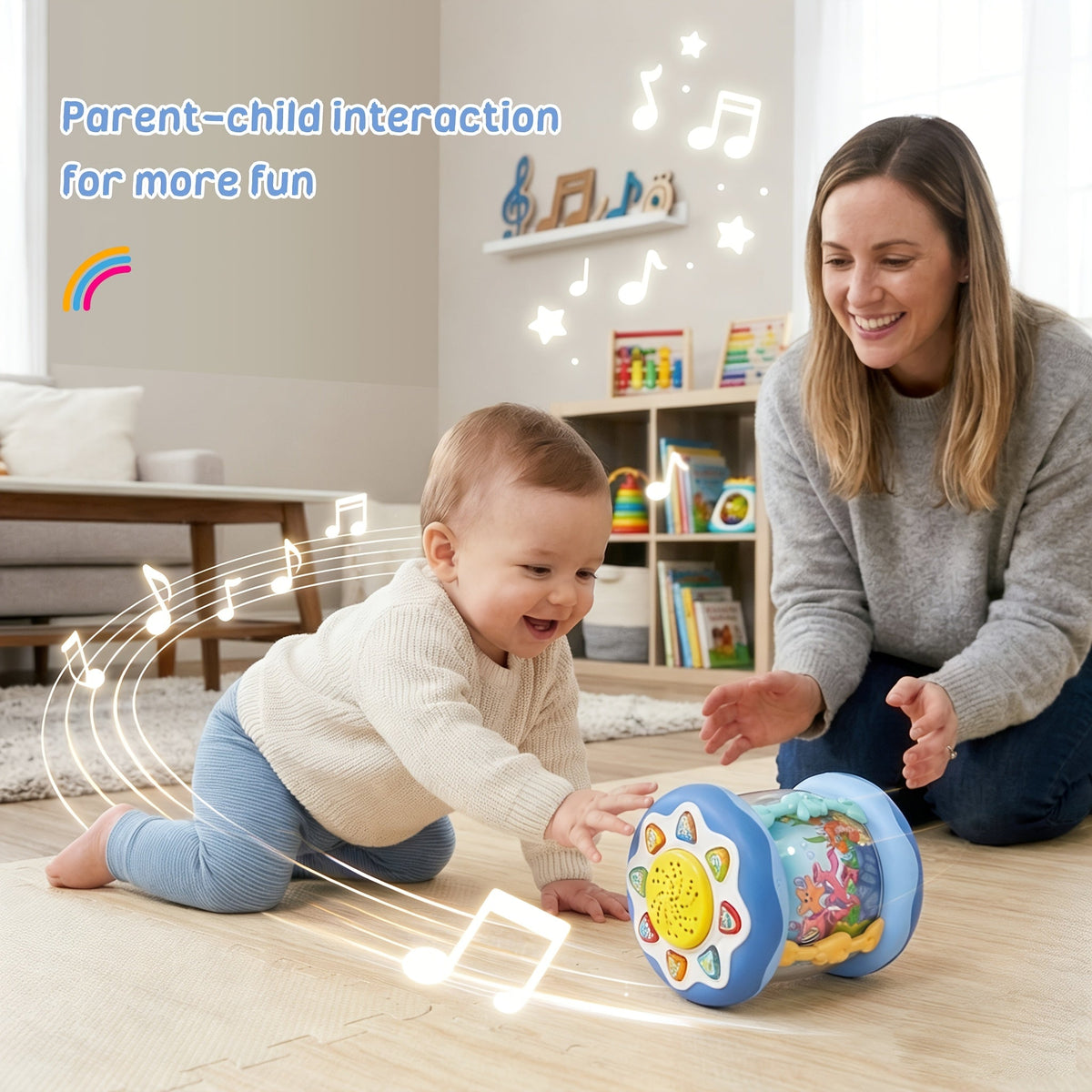 Ocean Animal Electric Music Toy for Kids, Interactive Baby & Toddler Toy with Multiple Music Modes Built-In Melodies & Ambient Light, Fun Sensory Musical Toy, Blue, Cartoon Powder & Mixed Colors