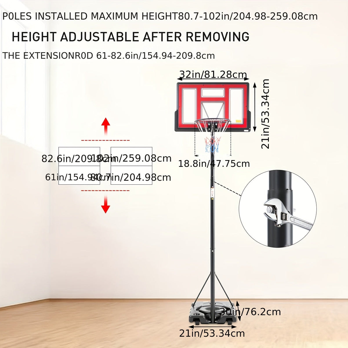 Portable Basketball Hoop 10ft, 44" Shatterproof Backboard, Shock-Absorbent Rim, Easy Height Adjustment, Fillable Base with Wheels, Outdoor Basketball Goal for Backyard Driveway Pool