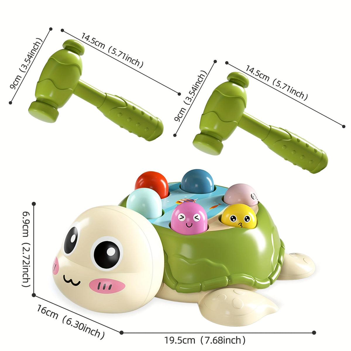 Educational Turtle Hammering & Pounding Toy with 2 Hammers, Desktop Game for Hand-Eye Coordination & Parent-Child Interaction, Fun Learning Toy for Toddler Boys & Girls