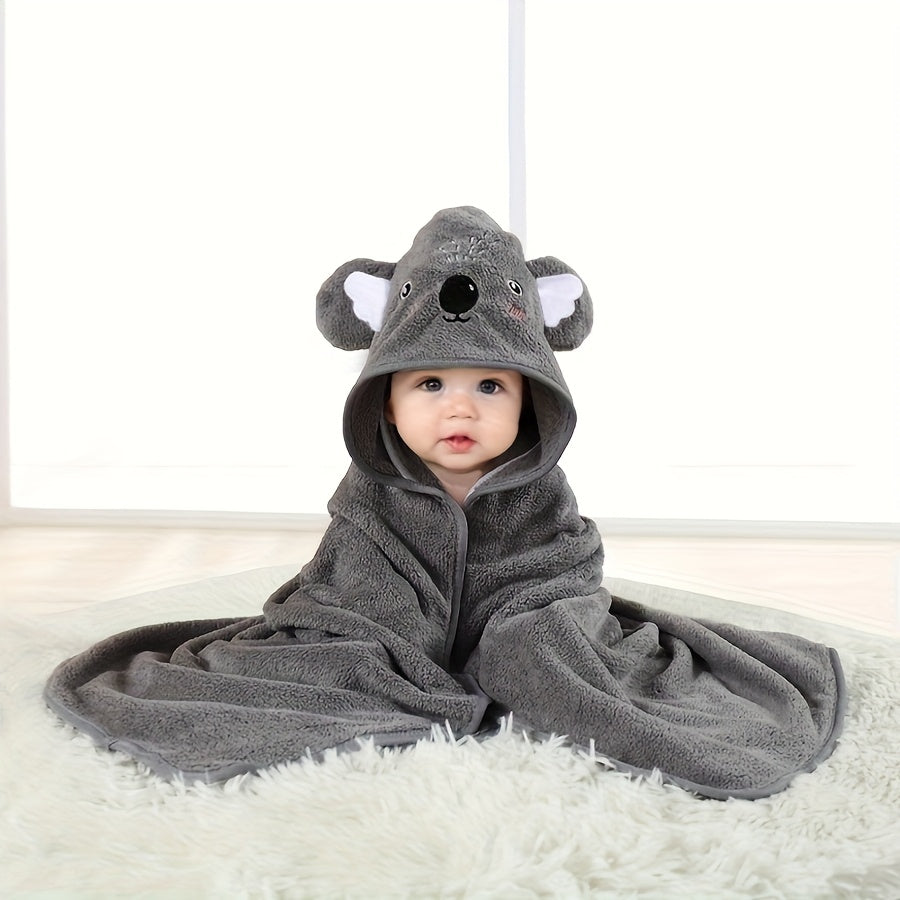 Children's Animal Cartoon Bath Towel, 31.5" x 31.5" Soft Breathable Highly Absorbent Kids Bath Towel, Elk Coffee, Penguin Blue, Panda White & Gray Koala