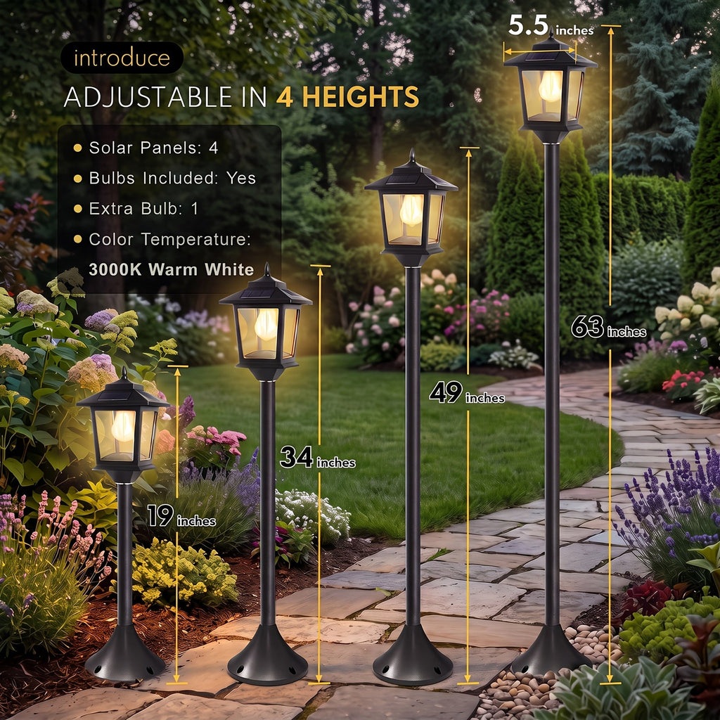 2-Pack 63" Solar Lamp Post Lights - IP44 Waterproof, 1800LM, Warm White, Replaceable Bulb - Garden, Patio, Pathway & Driveway - Halloween & Christmas Outdoor Decorative Pole Lights