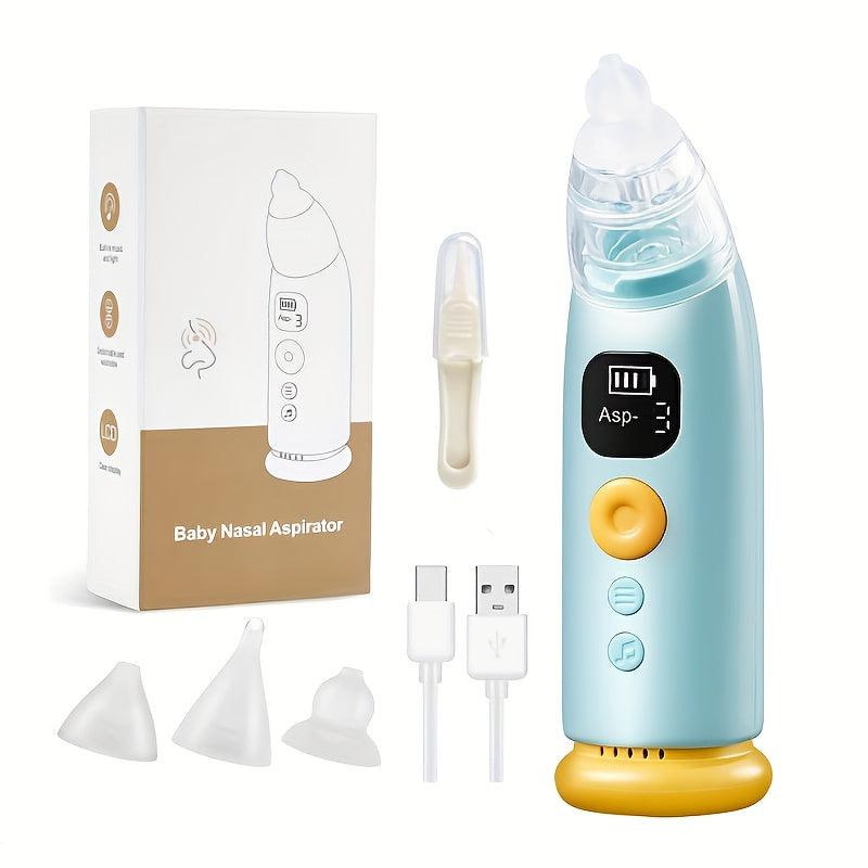 Electric Baby Nasal Aspirator with 3 Soft Silicone Tips, Adjustable Suction & Soothing Music with Light, Gentle Nose Sucker for Newborns Infants & Toddlers, Easy One-Button Operation