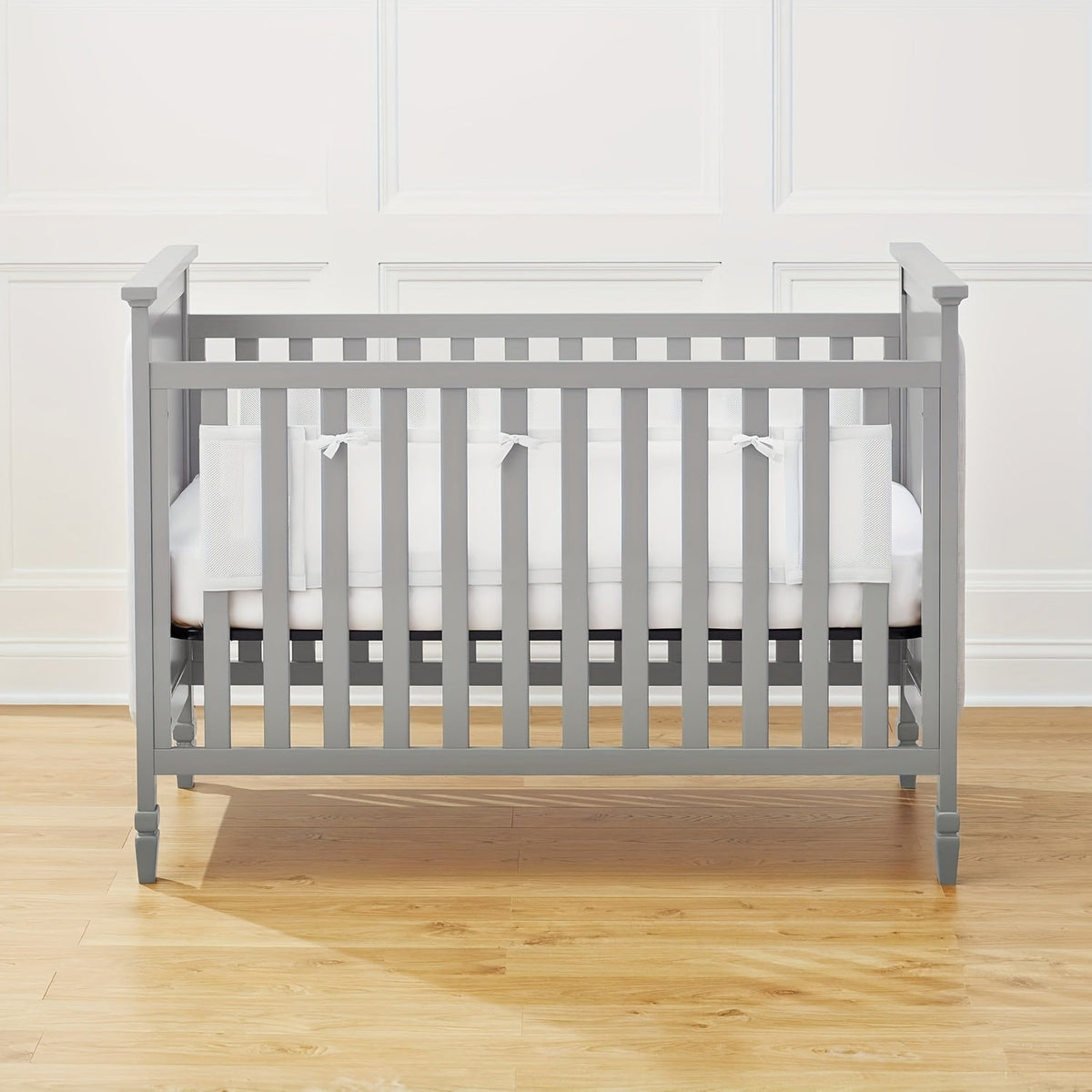 Breathable Crib Mesh Liner, 3mm Single-Layer Breathable Mesh Crib Bumper Liner that Protects Baby Legs & Arms, Fits 3- or 4-Sided Full-Size Cribs, Safe & Compliant, White Grey & Sakura Pink