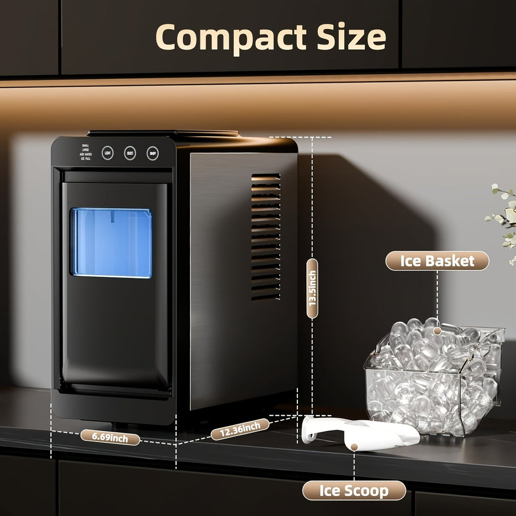 Countertop Ice Maker Machine – 26 LB per 24 Hours Self-Cleaning Selectable Ice Size Internal Lighting with Ice Basket & Scoop for Home & Kitchen in Black White & Grey