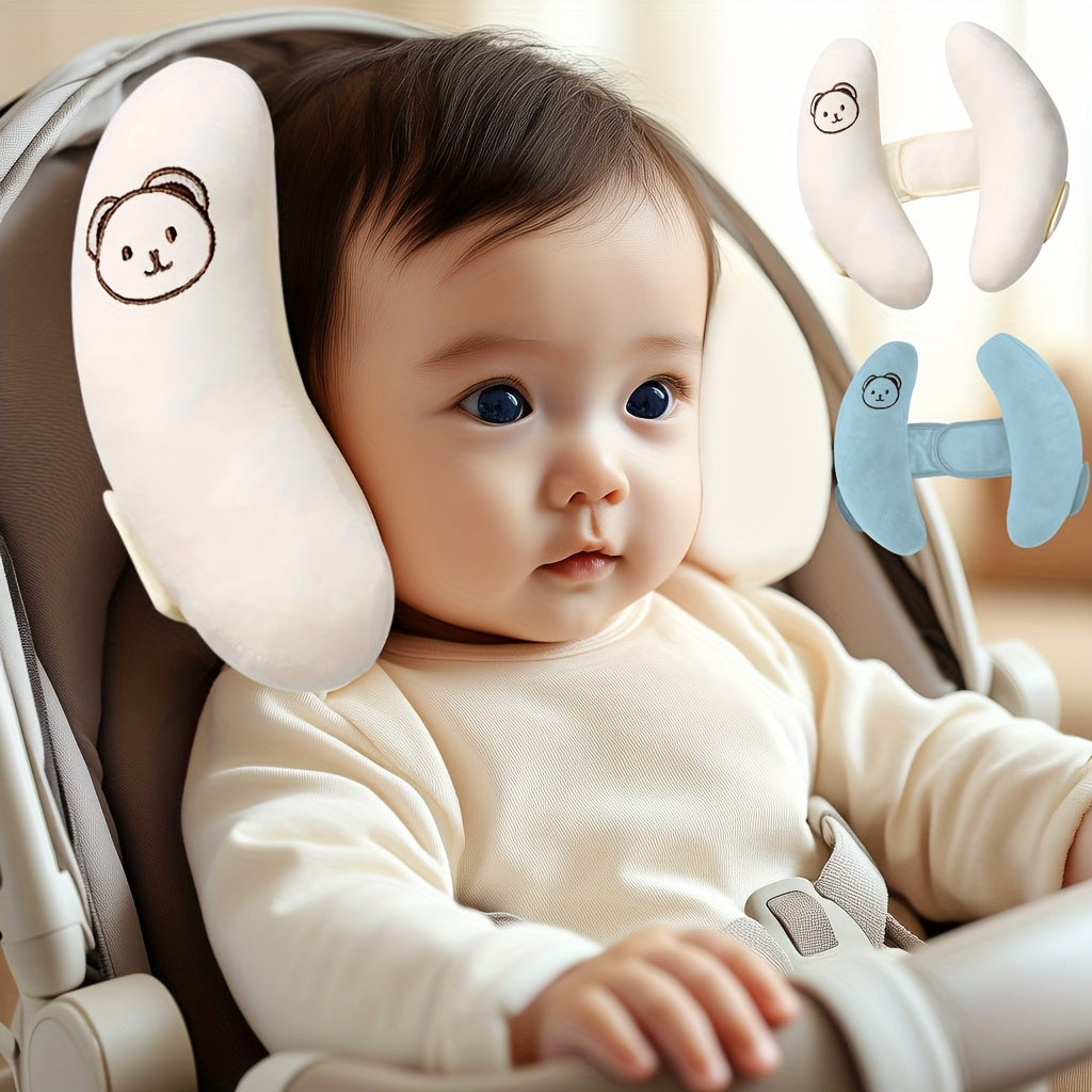Baby Stroller Neck Pillow Car Seat Head Support Cushion, Adjustable Plush Banana-Shaped Infant Head & Neck Rest for Stroller Car Seat & Swing, Newborn Travel Pillow for Boys & Girls