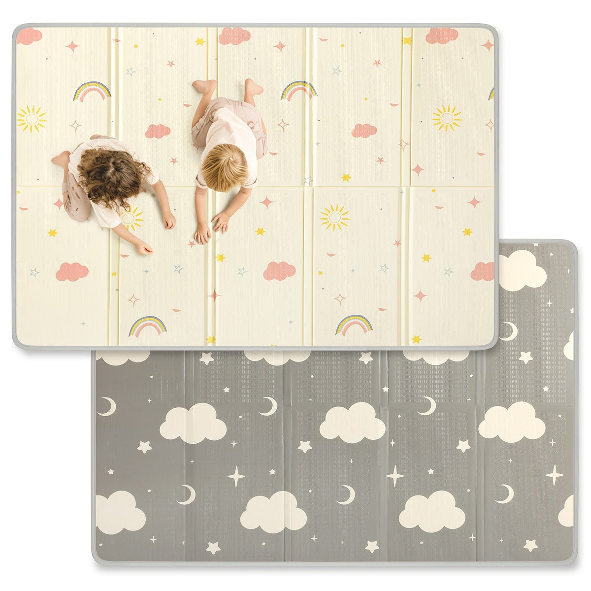 Extra Large Foldable Reversible ABC Baby Play Mat, Waterproof Padded Non-Toxic Foam Floor Mat for Infants & Toddlers, Tummy Time Indoor & Outdoor Use, Motor Skills Development, Rainbow, 3 Sizes