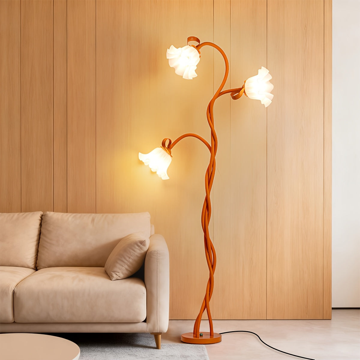 Vintage 3-Head Flower Floor Lamp 3 Color Modes Dimmable LED Standing Lamp Adjustable Gooseneck Reading Light for Living Room Bedroom Office Home Decor