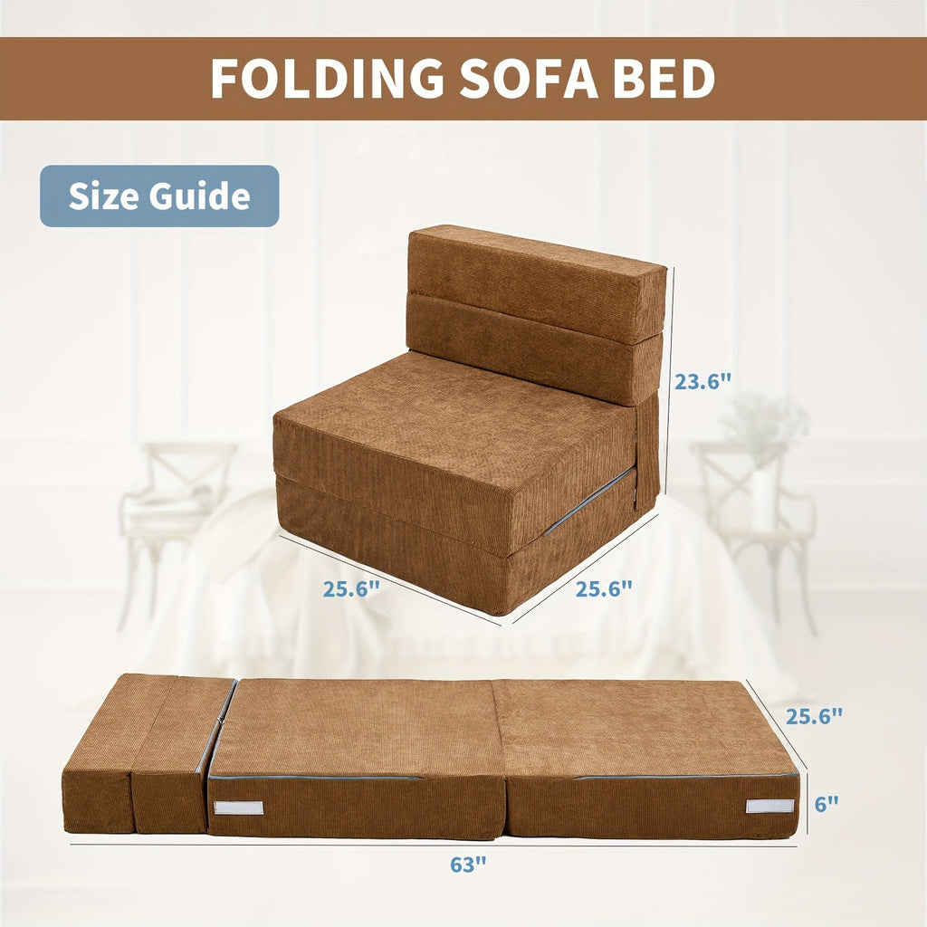 LILYPELLE Tri-Fold Sponge Mattress 63"×25.6"×6" Portable Folding Mattress Convertible Chair Floor Sofa & Sleeping Pad for Floor Camping & Guests – Brown Pink Grey White