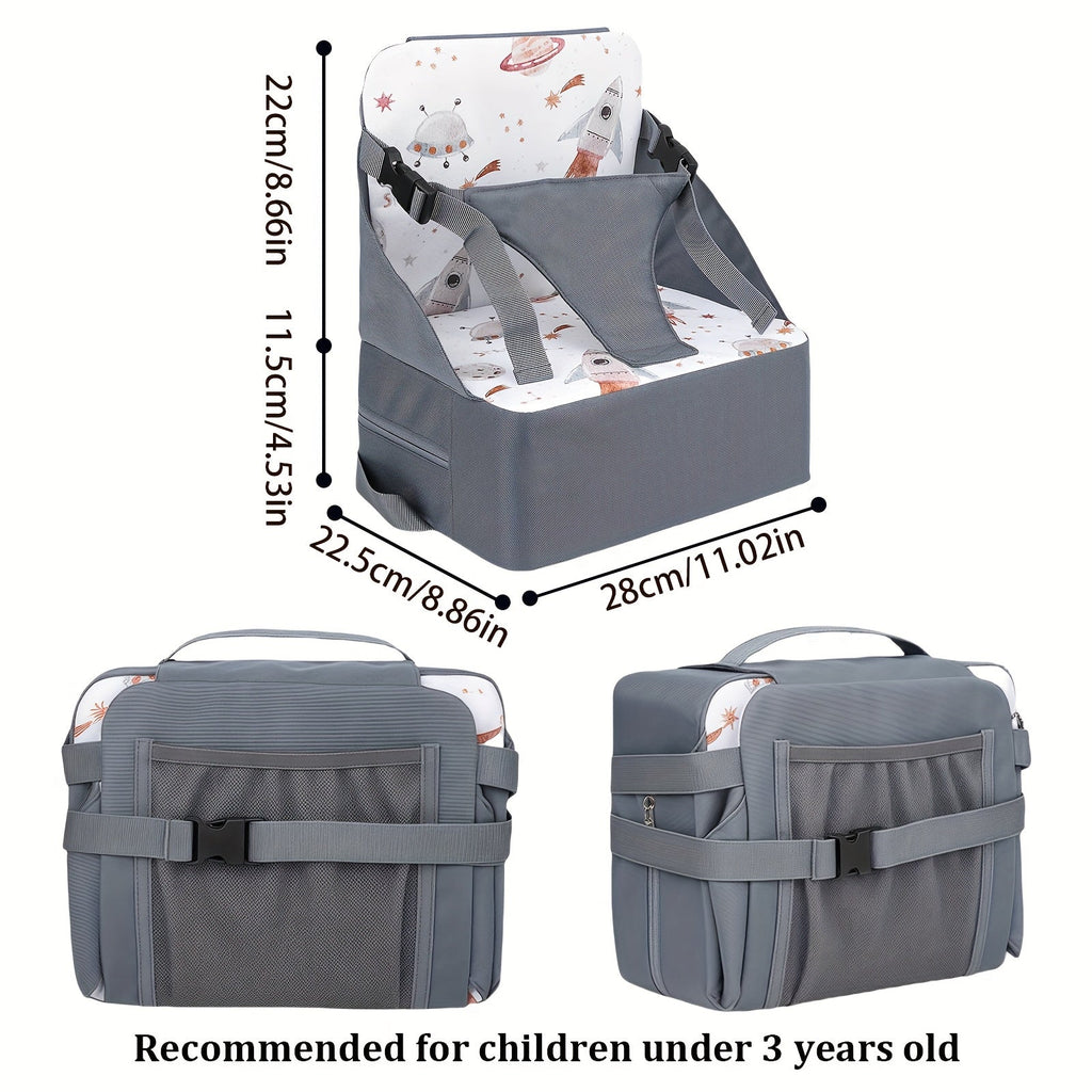 Portable Foldable Baby Booster Seat with Non-Slip Mat, Convenient Carry-Along Booster Seat for Kitchen & Dining Chairs, for Boys & Girls Ages 0-3, Christmas Bunny, Space Cruise & Colored Flowers