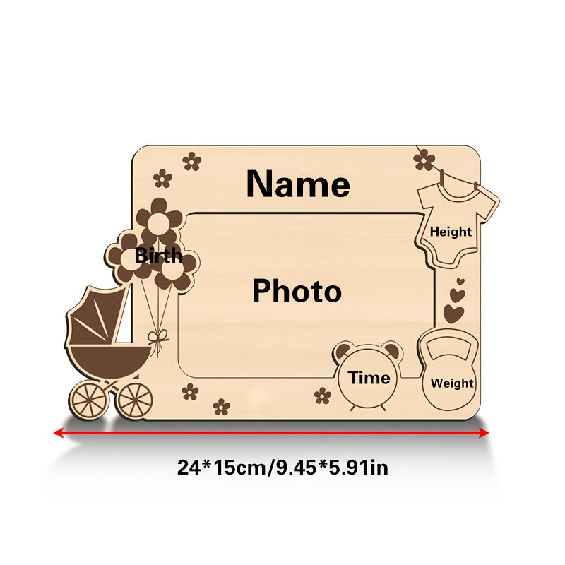 Wooden Baby Commemorative Photo Frame, Birth Stats Recording Frame for Name Height Weight & Date of Birth, Nursery Family Photo Decoration Keepsake Gift, Style A & B