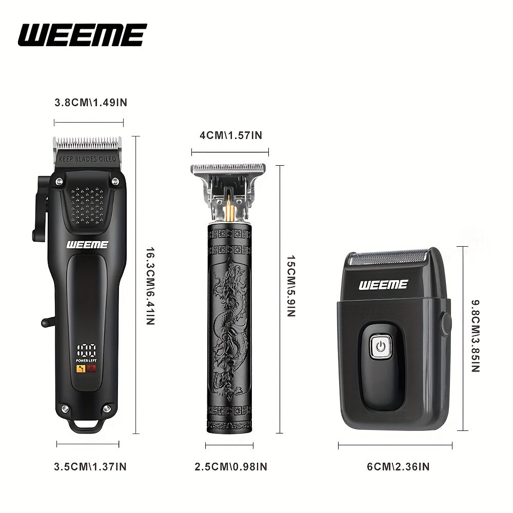 Men's Grooming Set - Professional Hair Clipper, Cordless Shaver & Beard Trimmer - LCD Display & USB Fast Charge - 2-Piece & 3-Piece - Black - Gift for Dad, Husband & Groom