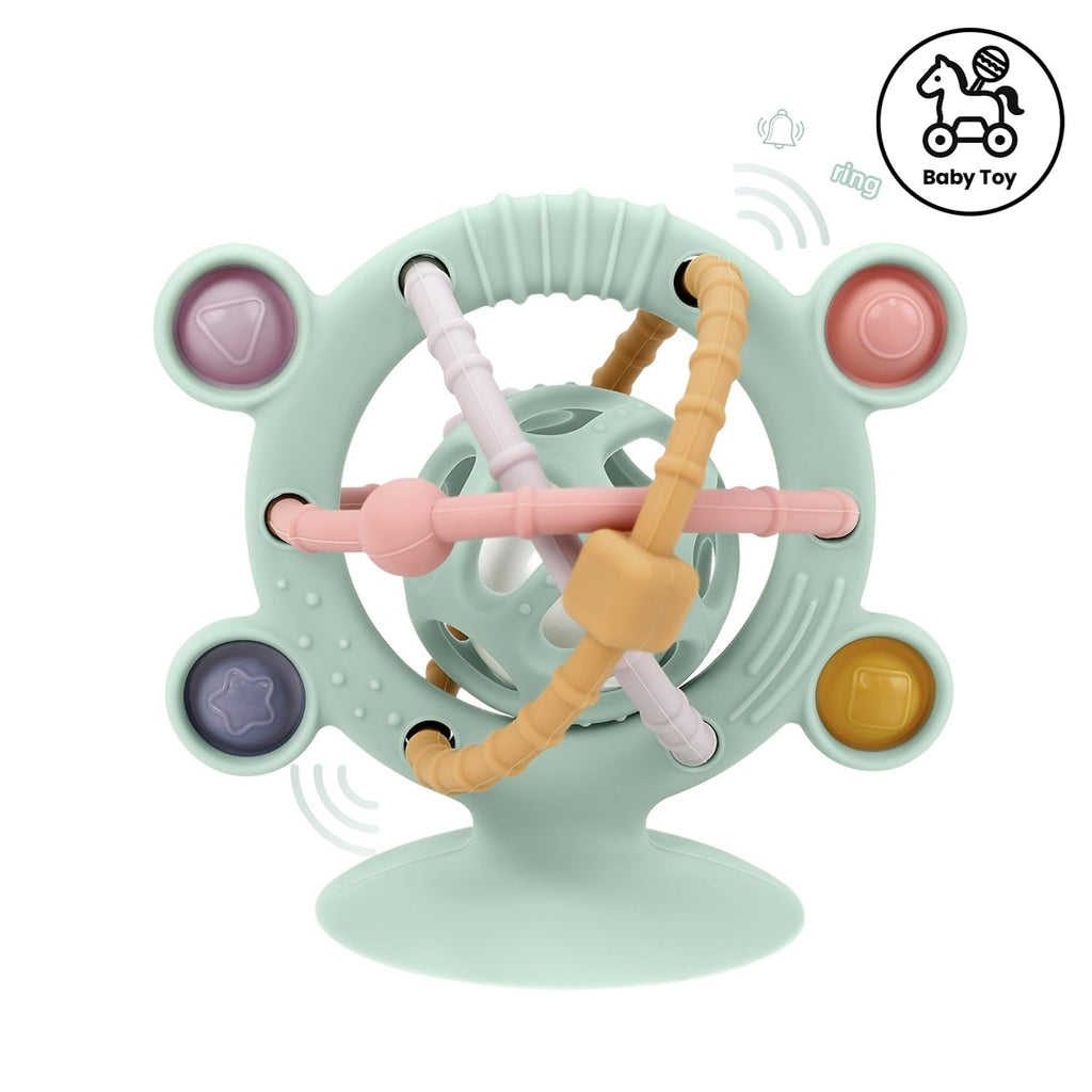 3-in-1 Baby Suction Cup Toy, High Chair Sensory Rattle & Teether for Infants, Multi-Purpose Interactive Toy for High Chair Bath & Travel, Early Learning Developmental Toy for Babies