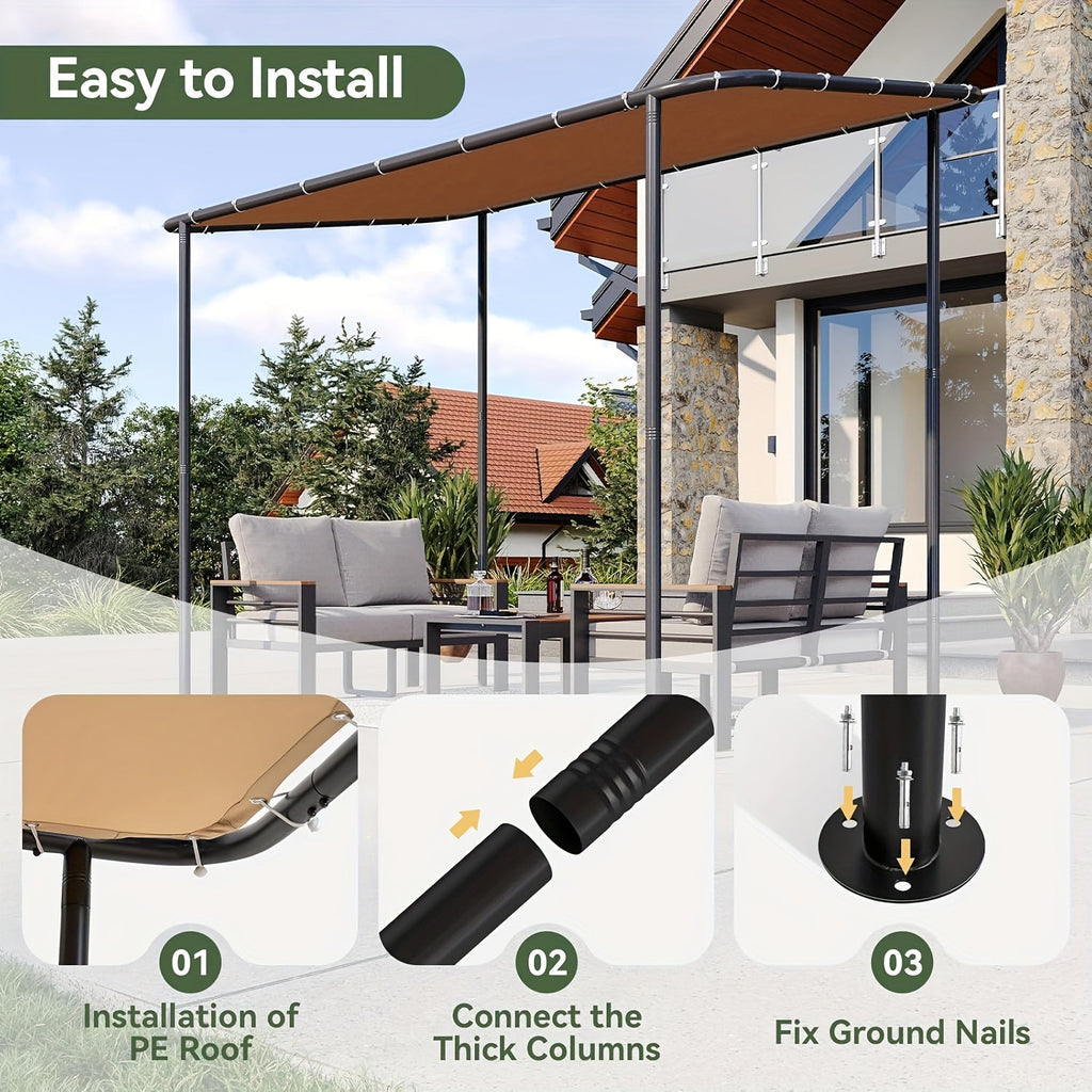 Lean-To Gazebo Pergola Wall Mounted Outdoor Canopy with Sloped Roof UPF50+ UV & Water Resistant for Patio Deck Backyard & Garden – 3 Sizes 8x5 / 10x6 / 12x10 ft – Khaki