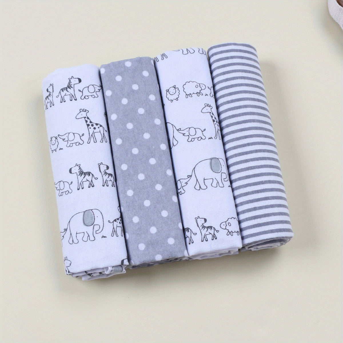 Cotton Flannel Baby Swaddle Blankets Set of 4, Soft Infant Wrap Receiving Blanket for Newborn 0-12 Months, Breathable Muslin-Style Nursery Bedding