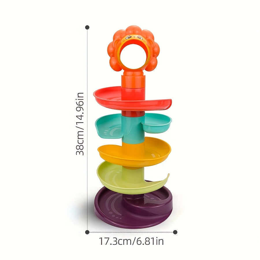 Colorful Spiral Ball Tower Track Stacking Toy Set, Educational Color Recognition Slide Ball Tower Game for Toddlers Boys & Girls, Fun Activity Tower Toy, Lion, Ideal Birthday & Christmas Gift