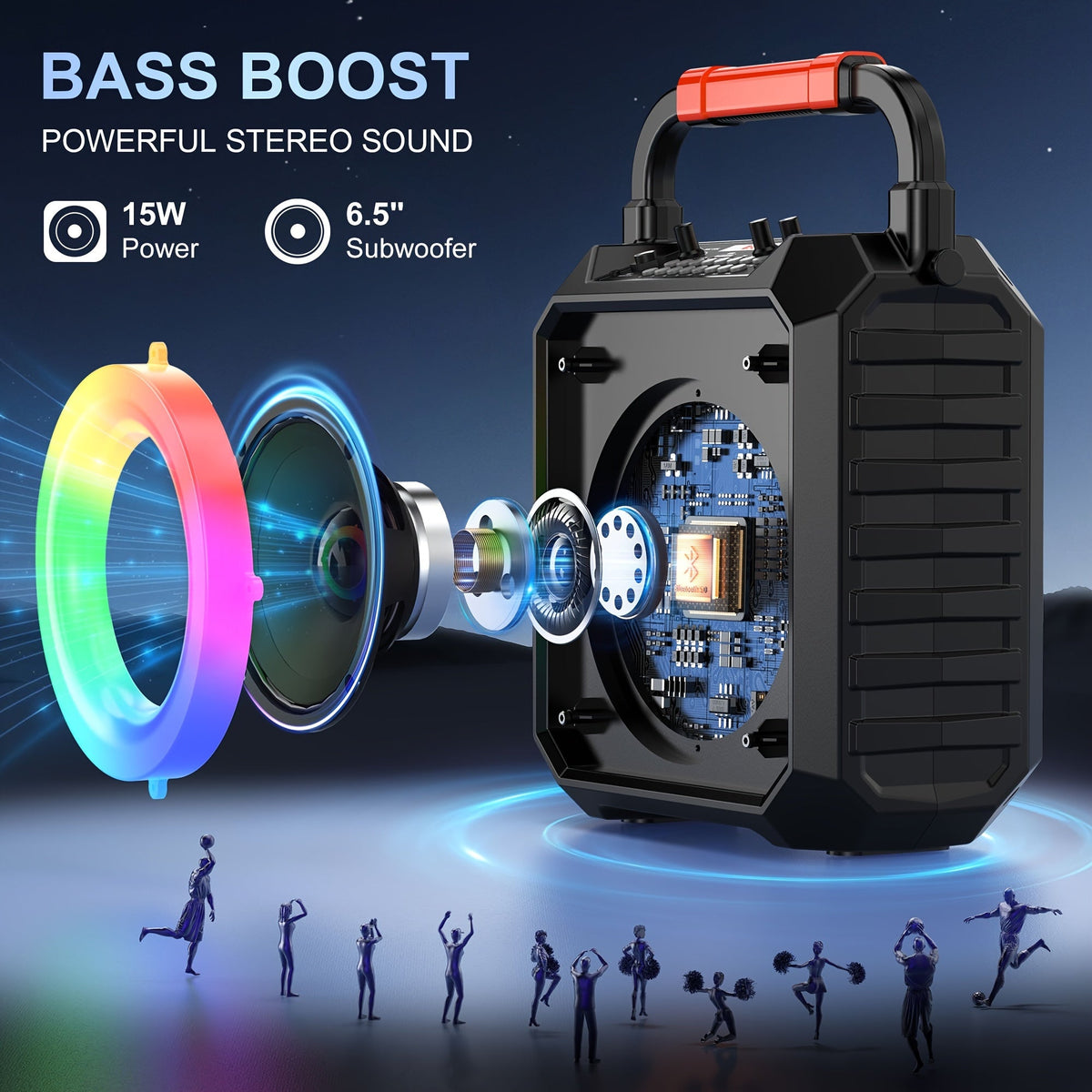 Portable Karaoke Speaker with 2 Microphones & DJ Lights – Wireless PA System with USB AUX Input & Recording for Home Parties & Gatherings