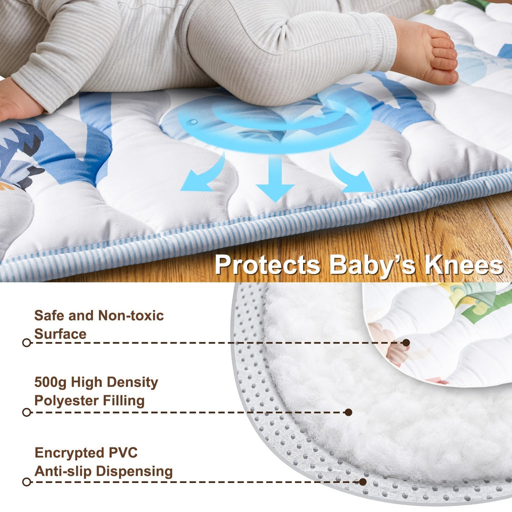 Baby Play Mat 50x50", Super Soft Anti-Slip Machine Washable Playpen Crawling Activity Mat for Floor & Picnic, Animal Alphabets, Boho Nature, Rainbow, Geometry, High Contrast, USA Map & Vehicles