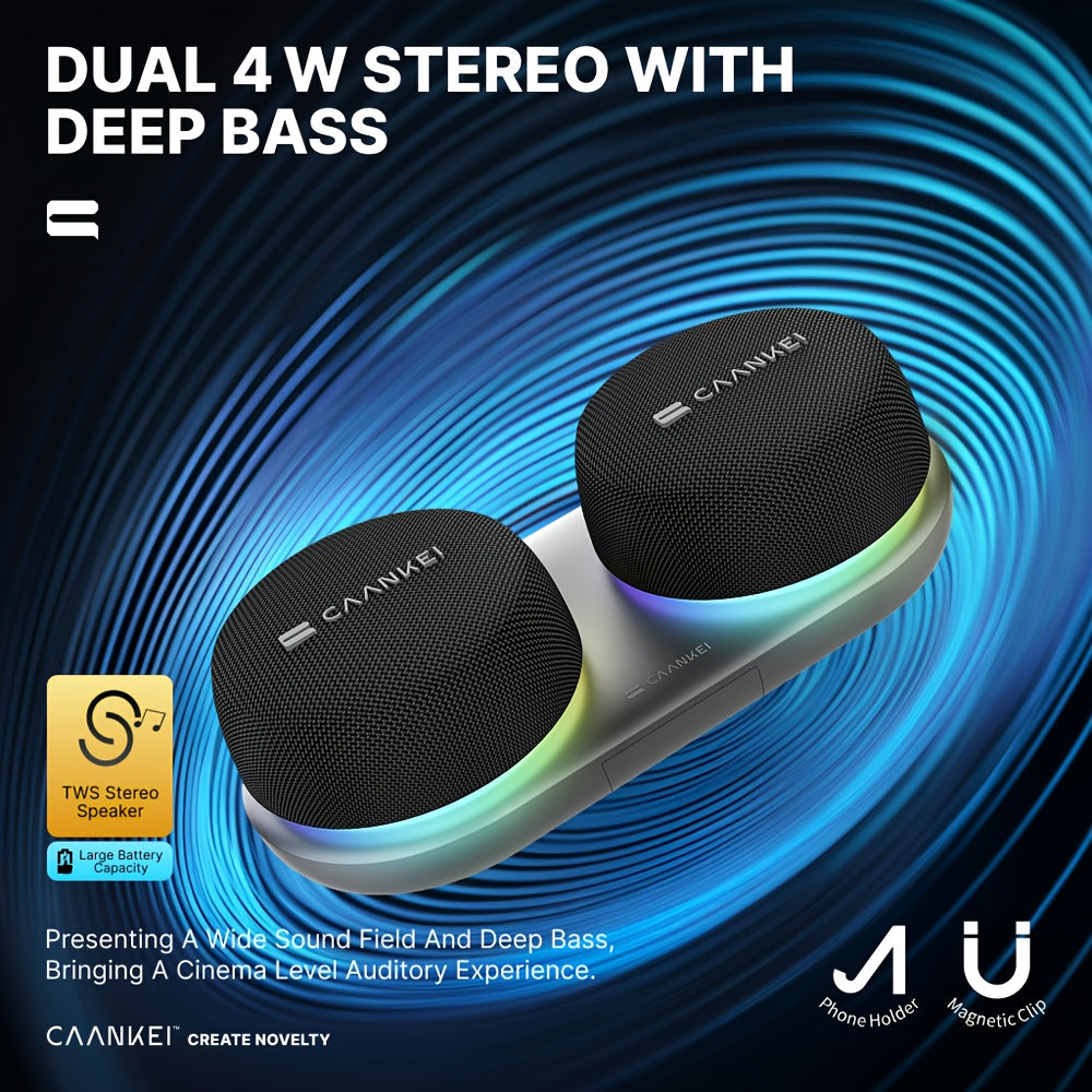 Compact Portable Bluetooth Speaker with Charging Base 60-Hour Battery Life Dual Speakers Strong Bass Surround Stereo for Computer & Mobile Phone