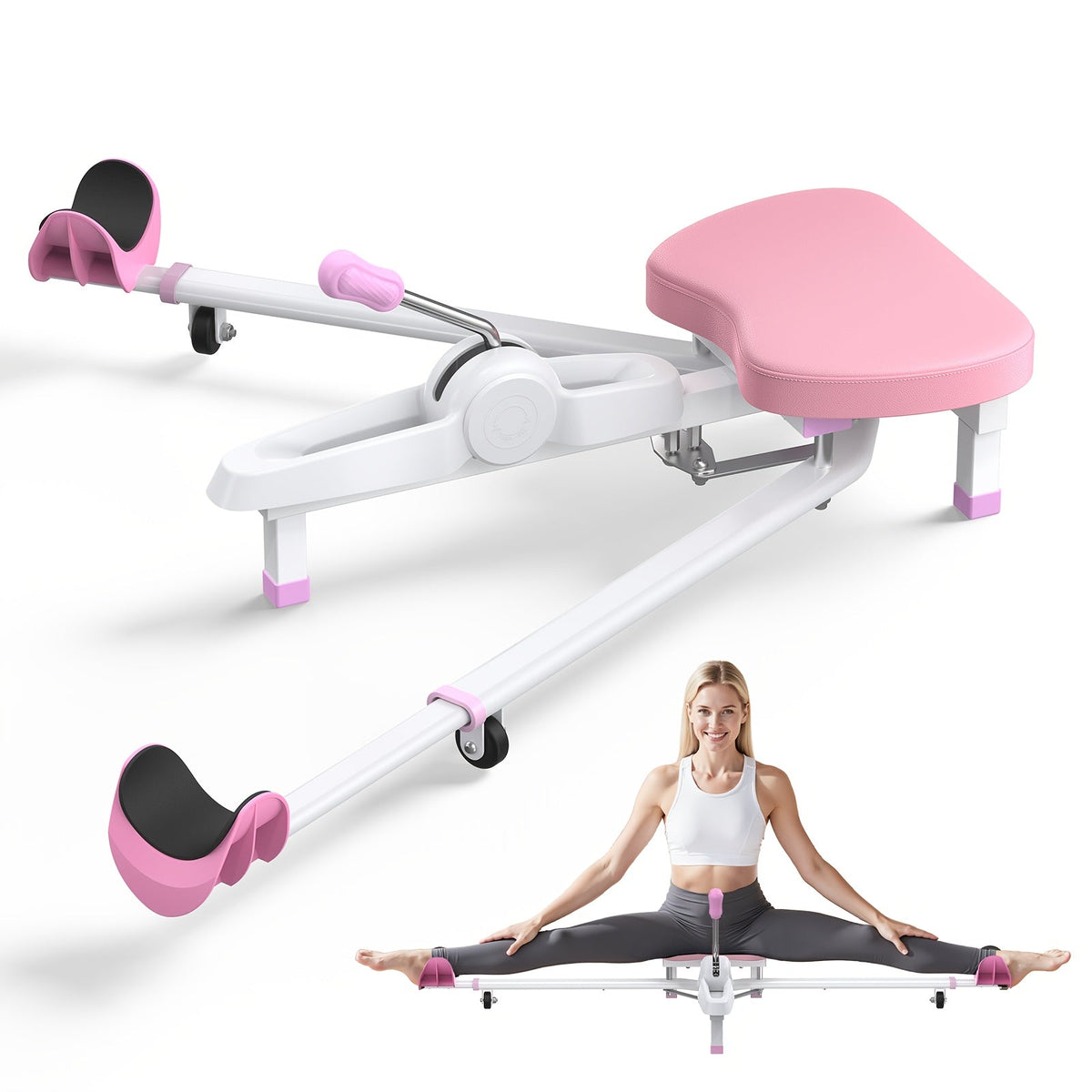 Merach Split Machine Leg Stretcher Adjustable Splits Trainer 300 Lb Capacity Flexibility Training Equipment for Ballet Yoga & Sports – Pink Blue