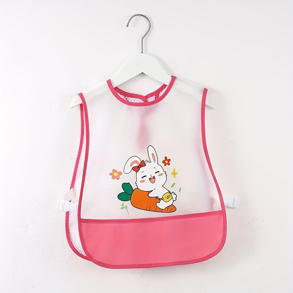 Toddler Feeding Bib with Extra-Large Catch Pocket, Adjustable Long Suspender Mealtime Bib for Kids Ages 1-4, Reusable Easy-Clean Preschool Mealtime Protector for Boys & Girls