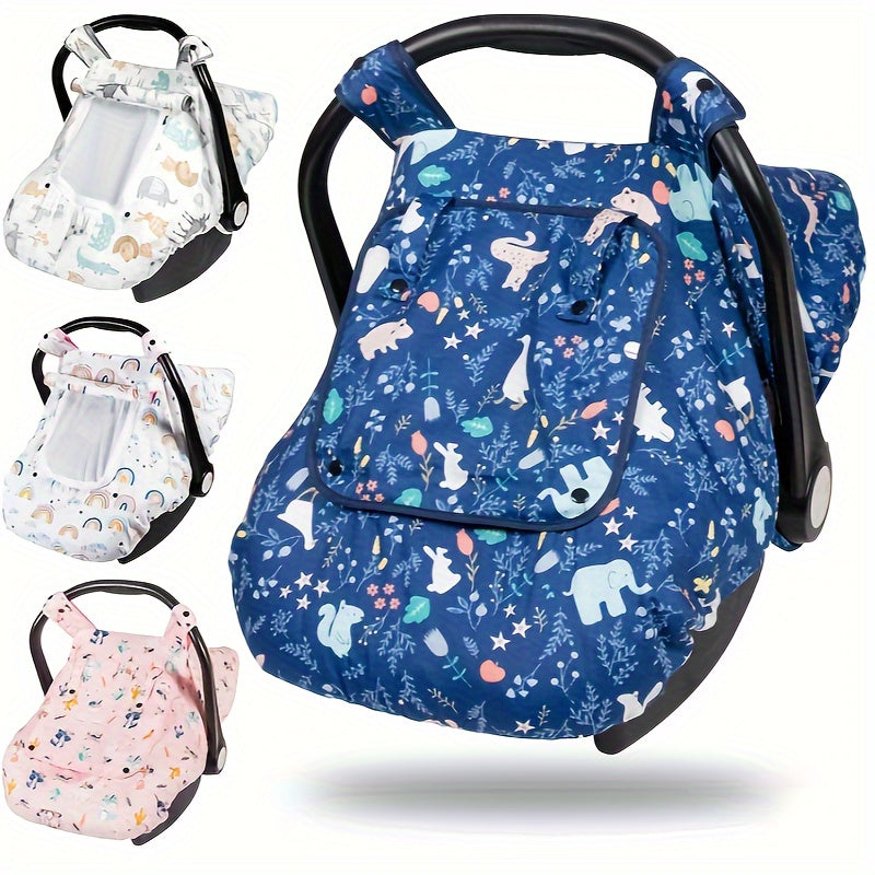 3-in-1 Minky Baby Car Seat Cover, Soft Breathable Infant Car Seat Cover for Newborns, Pink, Purple Flowers, Blue Animal & Black Flower