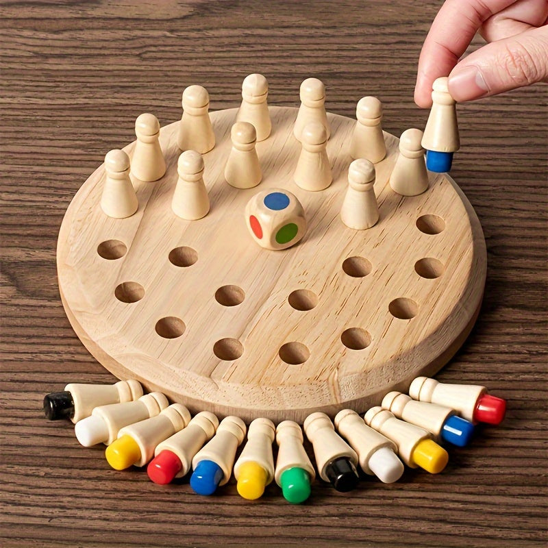 FHZUG Educational Wooden Memory Matching Game - Chess Board with Colorful Pegs, Memory Skills Puzzle for Kids - Classic Durable Design - Holiday & Birthday Gift