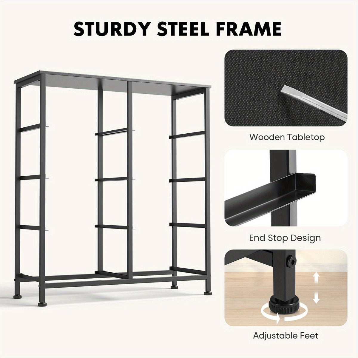 8-Drawer Dresser & Chest of Drawers - Fabric Storage Tower with Wood Top & Thickened Frame for Bedroom, Living Room & Hallway - Rustic, Black & White