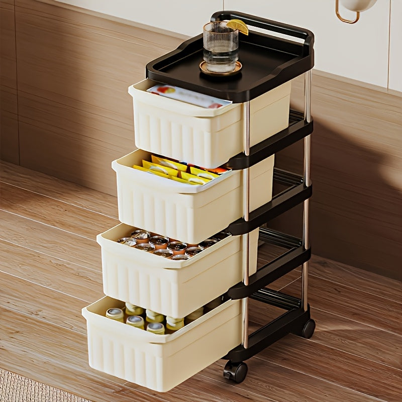 Rolling Drawer Storage Cabinet - 3 or 4-Layer, Plastic Stackable with Wheels, Multi-Function Mobile Storage Cart & Trolley - Bedroom, Living Room, Office, Craft & Grocery - Black Frame