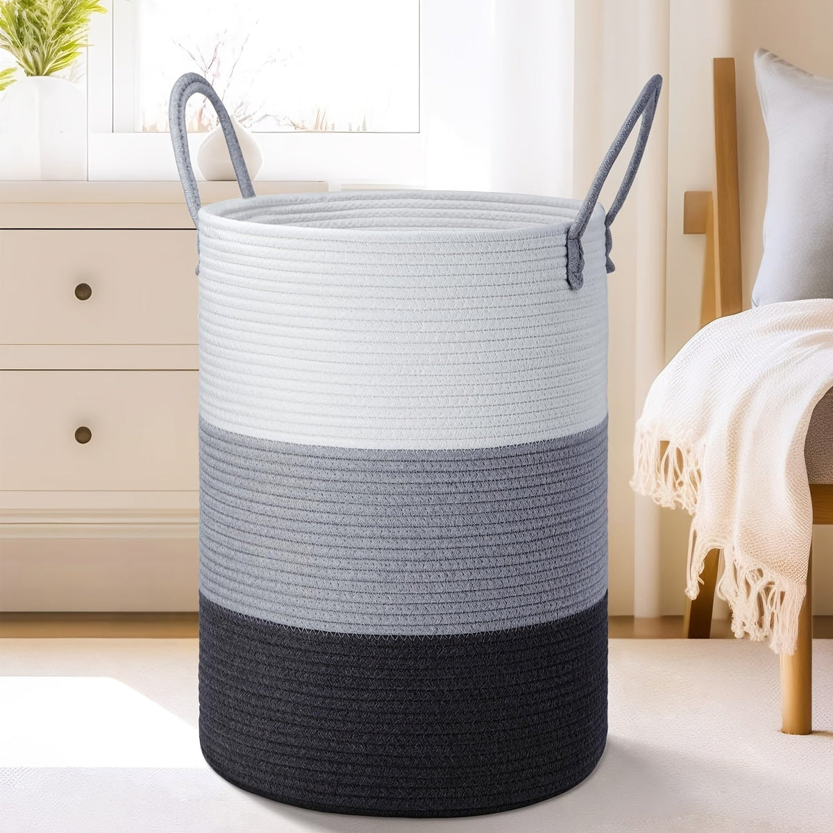 Collapsible Cotton Rope Woven Laundry Basket, Natural Elegant Laundry Hamper for Bathroom Nursery & Living Room, Versatile Storage for Clothes Toys & Blankets, 40L 60L 80L 100L, 9 Colors