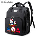 Cute Cartoon Kitty Print Diaper Backpack, Large Capacity Baby Bag for Travel & Daily Outing, Stylish Mom & Dad Baby Bag, Black Purple & Grey