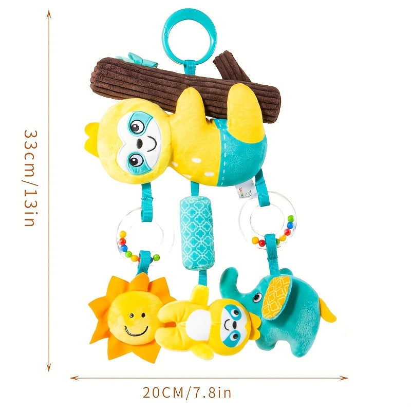 Baby Hanging Toy Wind Chime Pendant, Cute Animal Crib & Car Seat Hanging Decoration Bell for Newborns, Stroller & Bedside Sensory Toy, Blue Chameleon & Yellow Squirrel